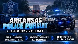Fleeing Tractor-Trailer hits Highway Police - Arkansas State Police shoot out tires #pursuit #chase
