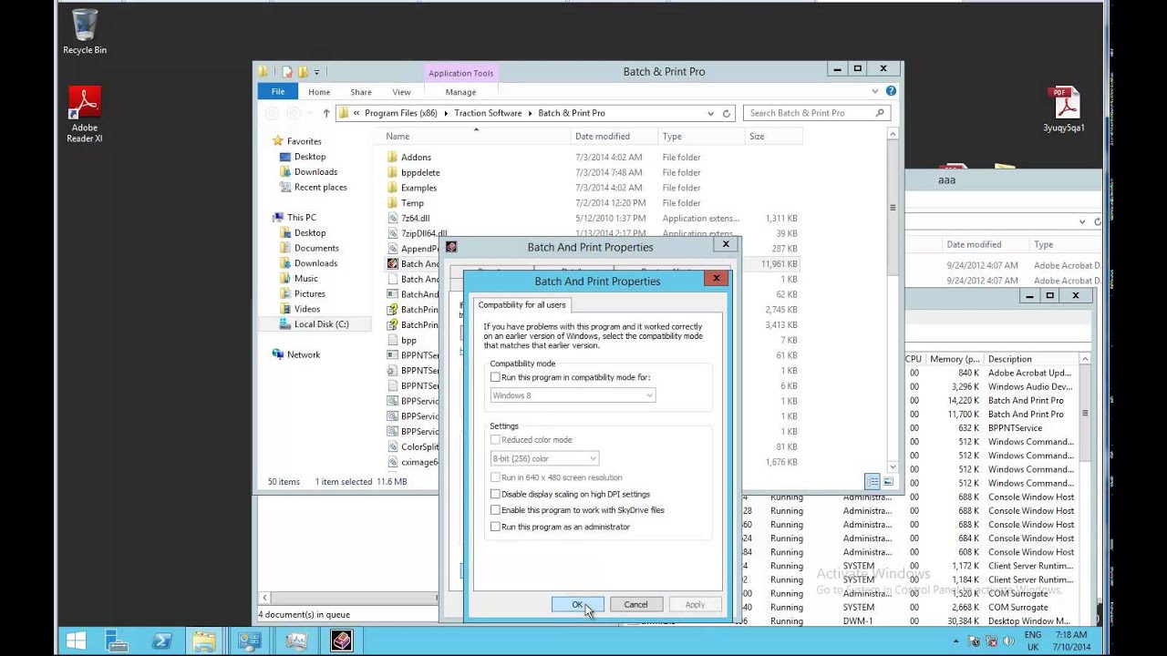 Batch & Print Pro - Windows 2012 - printing pdf's with Adobe Reader fix.
