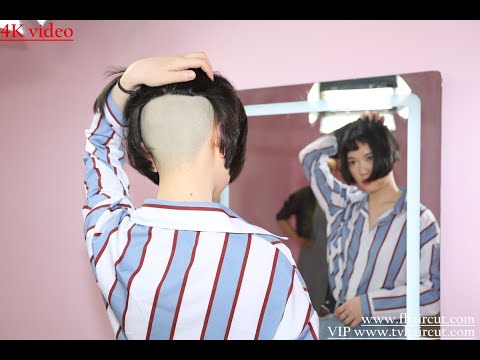 Beautiful girl long to bob undercut,  | forced headshave haircut and eye brow|crying haircut