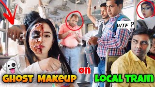 I did Horror Makeup on a *Local TRAIN* in Public 😰 *Police aa gayi* 😱 Shocking Reactions