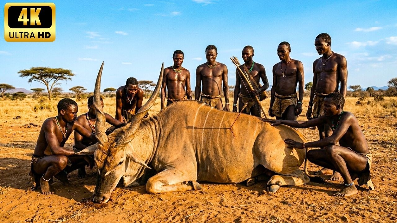 РЕАЛЬНОЕ ВЫЖИВАНИЕ В АФРИКЕ: ХАДЗАБЕ ОХОТЯТСЯ НА ГИГАНТСКОГО ЭЛАНДА В АФРИКЕ — 900КГ САМОЙ КРУПНОЙ..