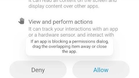 Fix if an app is blocking a permissions dialog drag the overlapping item away or close the app