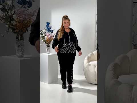 Женский костюм двойка, кофта с капюшоном и карман кенгуру, брюки на резинке, трехнитка на флисе, большой размер 48-58 Батал, видео 1