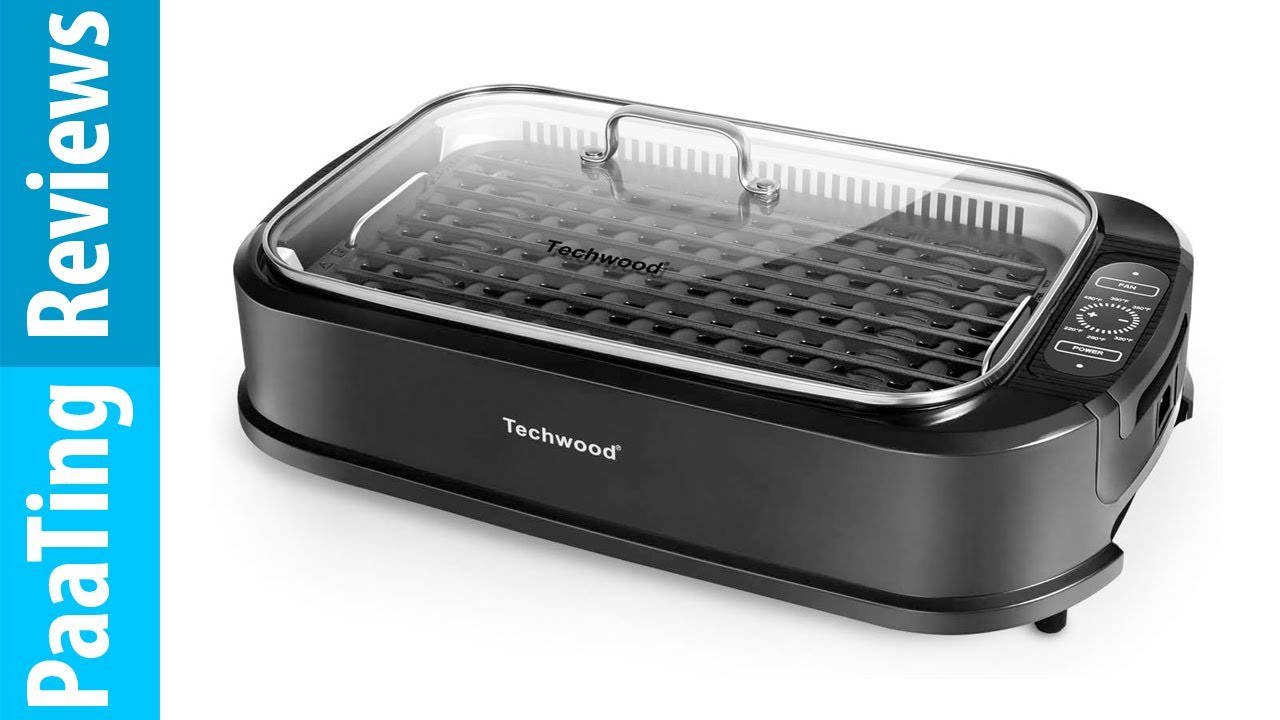 Techwood 1500W Electric Indoor Grill with Tempered Glass Lid, Compact