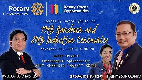 Rotary Club of Malate Prime 19th Handover and 20th Induction Ceremonies