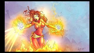 Jean Grey Pheonix drawing painting time lapsed with commentary