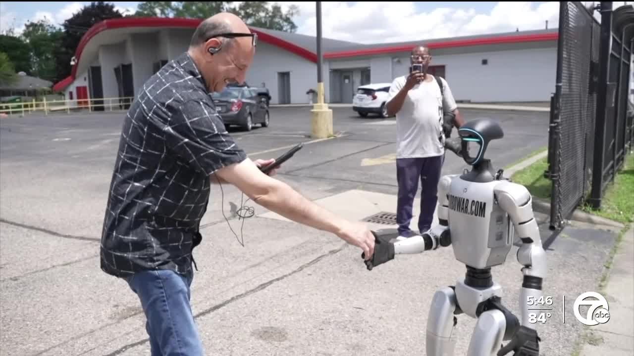 Robot seen walking down the road in Detroit