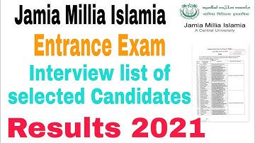 Jamia Millia Islamia interview list of selected Candidates Result 2021 || Jamia Admission 2021