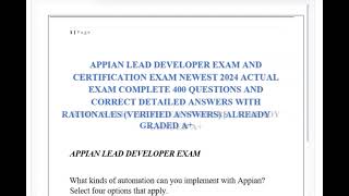 APPIAN LEAD DEVELOPER EXAM AND CERTIFICATION EXAM NEWEST 2026 ACTUAL EXAM COMPLETE 400 QUESTIONS