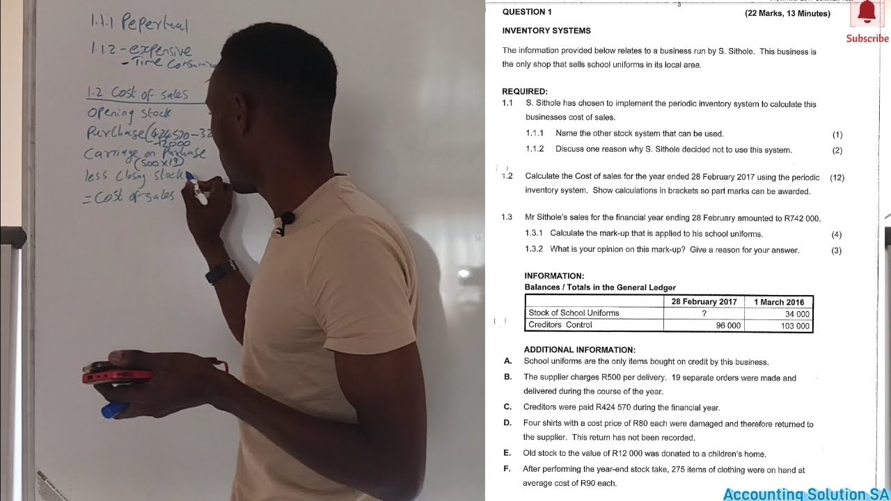 Grade 11 accounting inventory system periodic system cost of sales