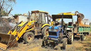 jcb 3dx Backhoe Machine Loading Mud in Trolley With Eicher and Massey Tractors I Jcb Tractor cartoon