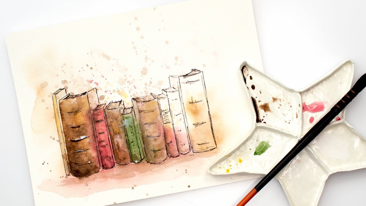Watercolor and INK - books painting for beginners + FREE sketch