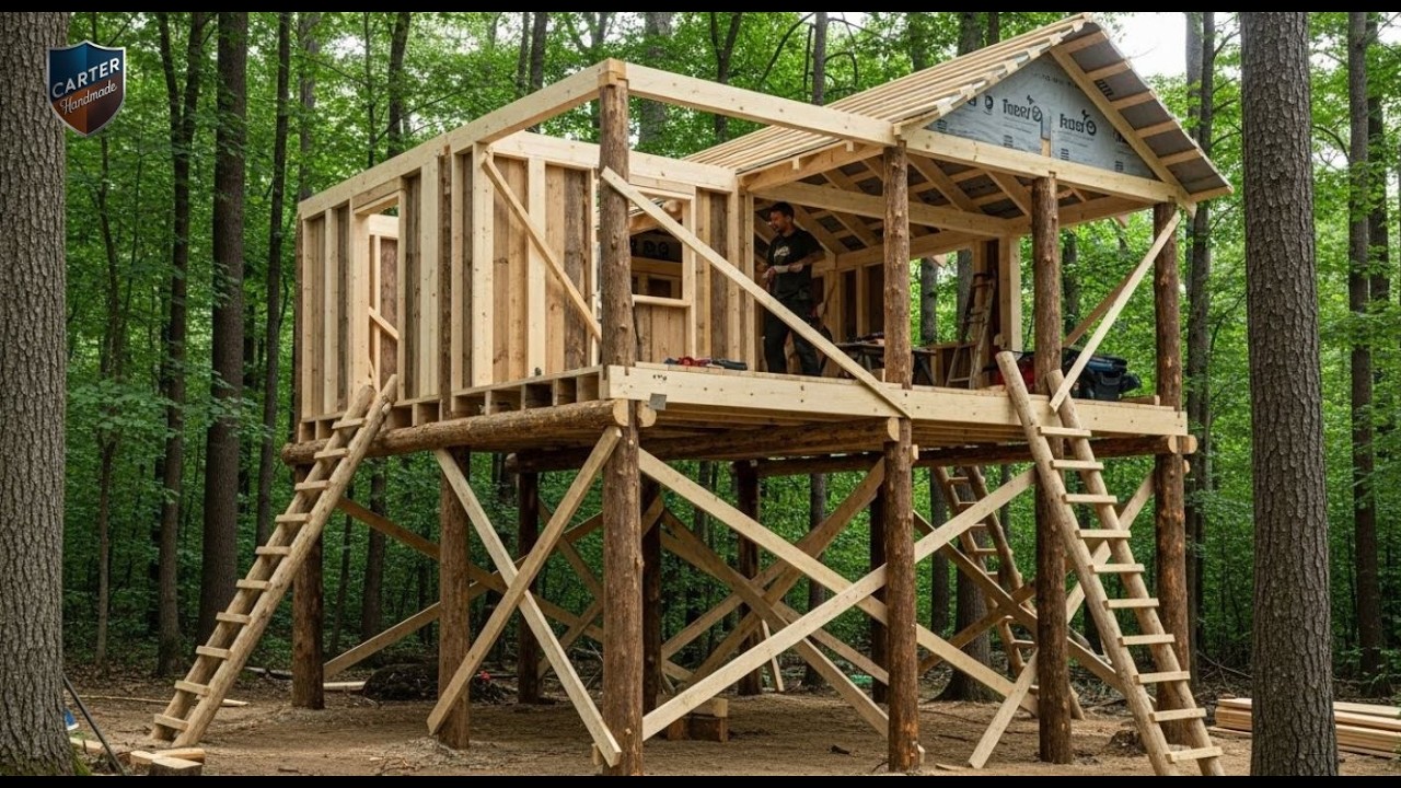 Traditional Wooden House Built Entirely by One Man - YouTube
