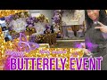 Butterfly theme event planning purple and gold