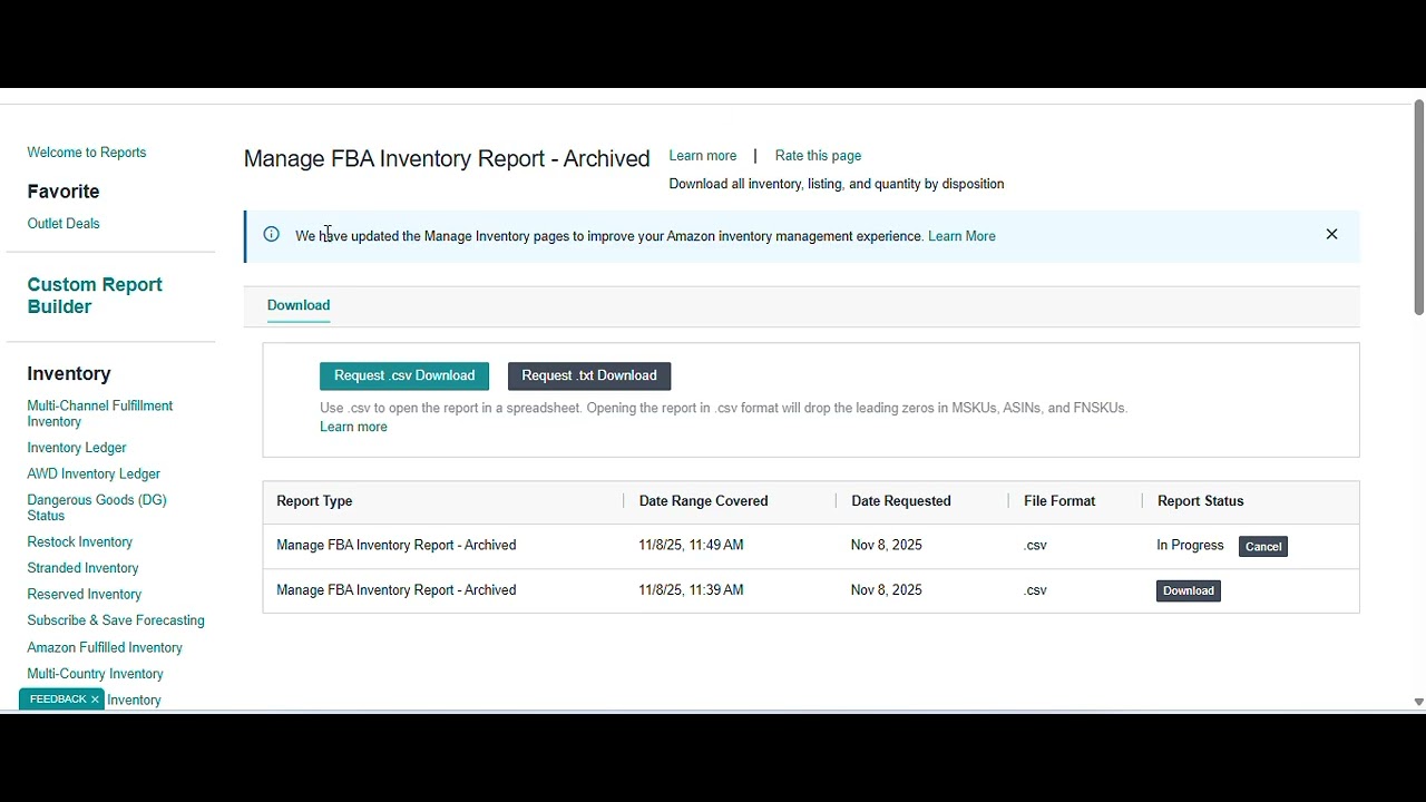 How to Download Manage FBA Inventory Report (Archived) in Amazon Seller ...