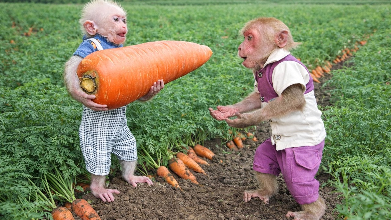 💞 So Cute! LaLa Asks Bibi for Help Cooking Carrots 🐵✨