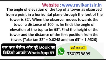 The angle of elevation of the top of a tower as observed from a point in a horizontal plane through