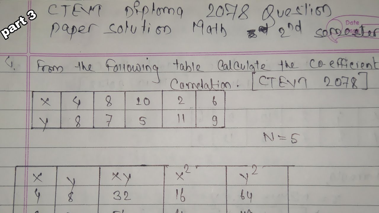 CTEVT 2078 question paper solution || co-efficient of correlation ...