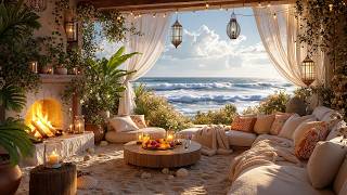 A Gentle Seaside Morning Unfolds… ☀️🌊 | Ocean Waves, Birdsong & Cozy Fireplace