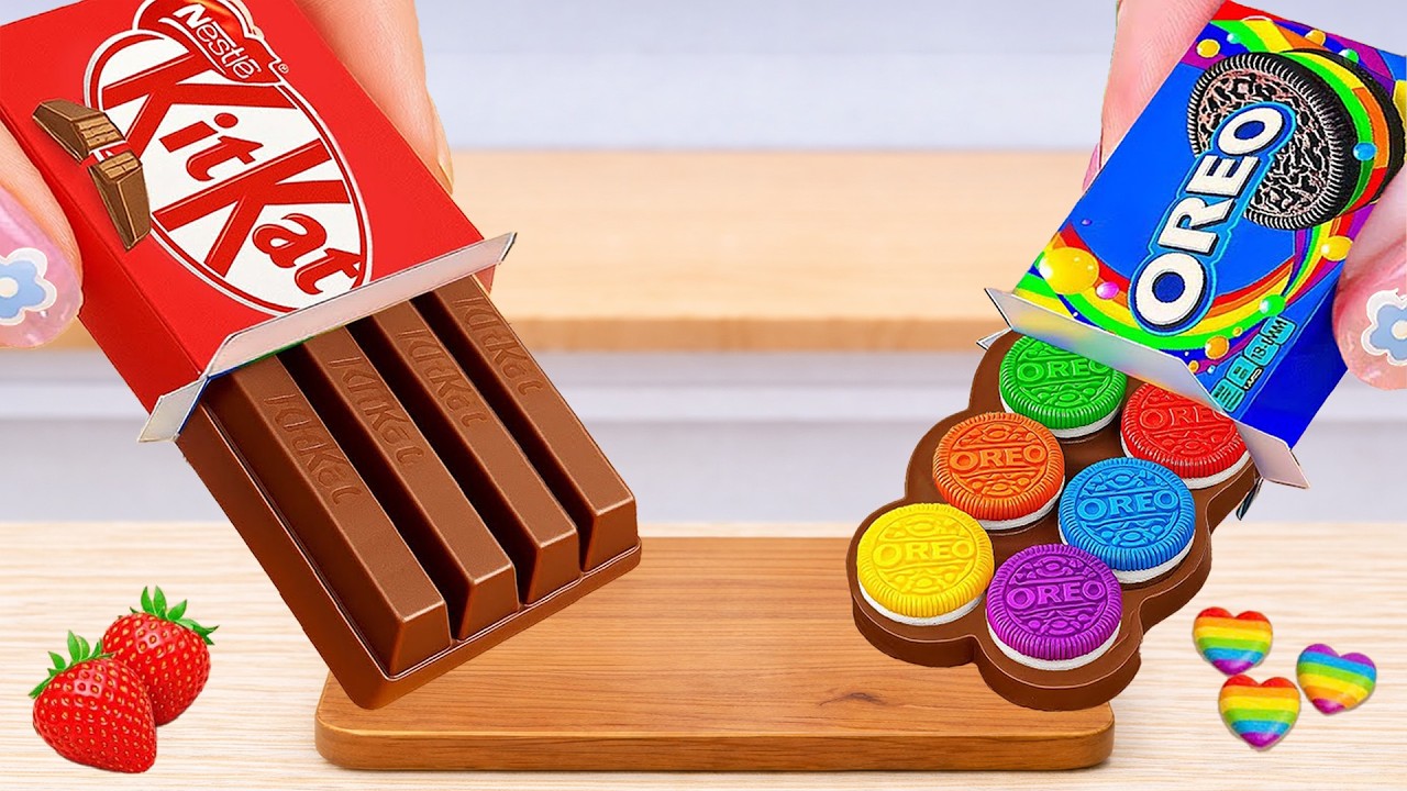 קישוט עוגת קשת קטנה ASMR טעים עוגת קשת שוקולד KitKat ו-OREO