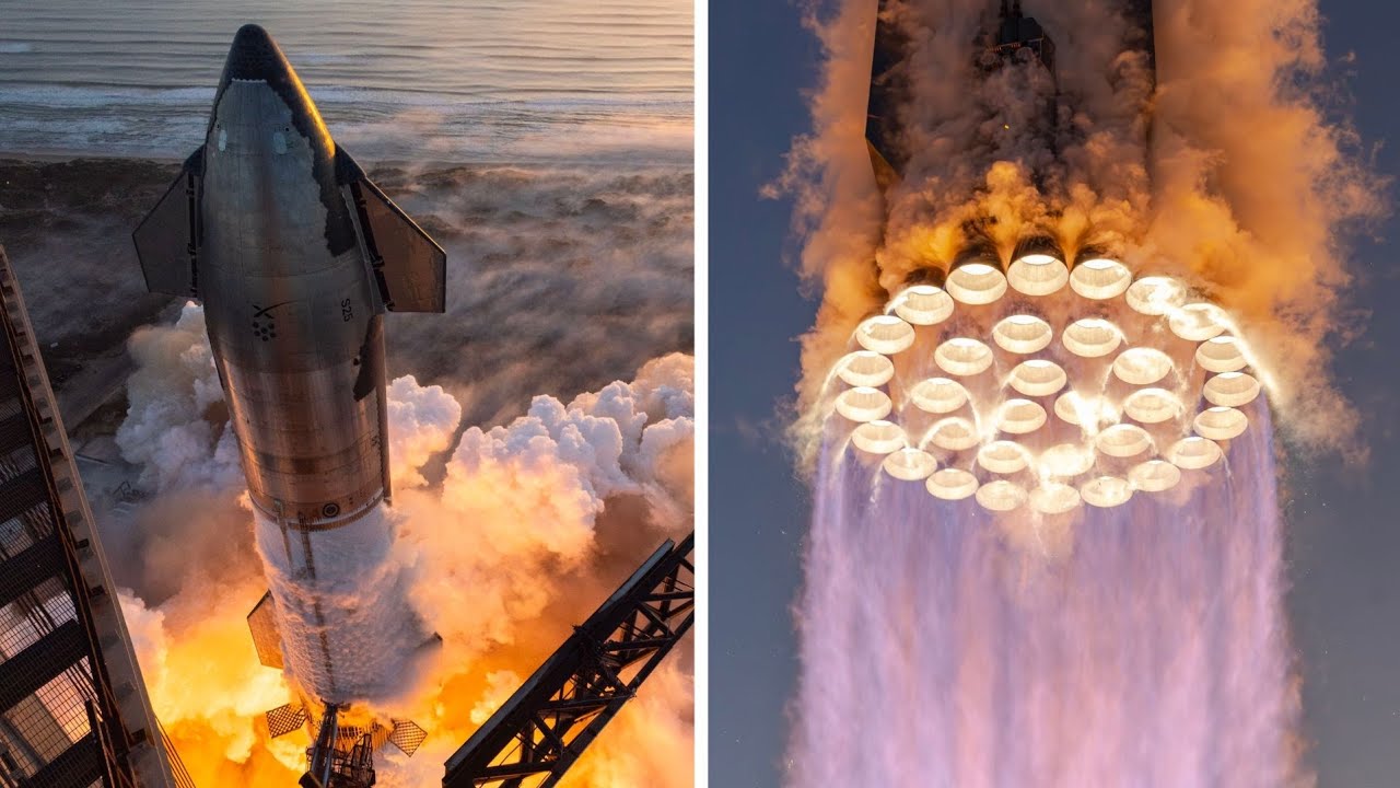 SpaceX Starship launch with interstellar theme