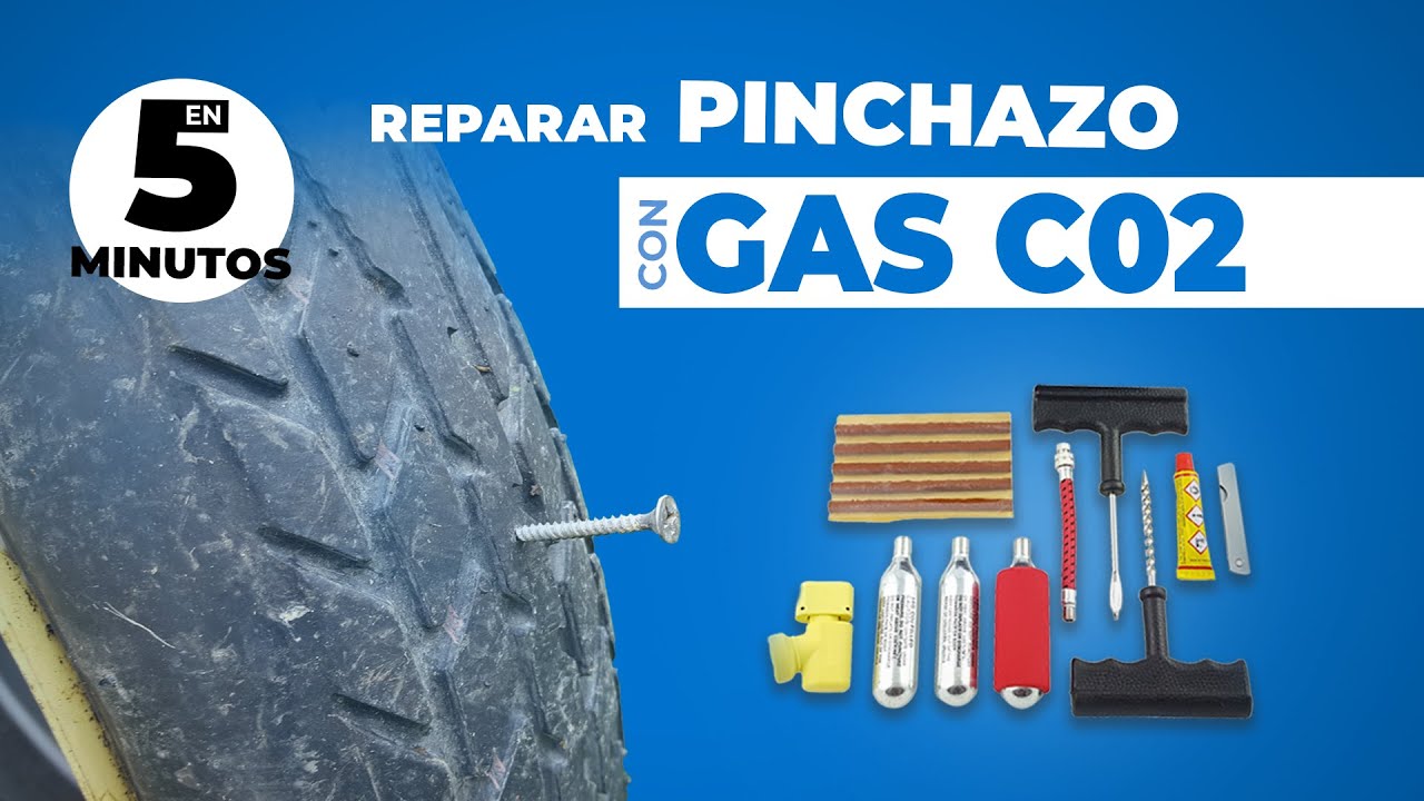 KIT REPARACION PINCHAZOS con GAS C02 DE RUEDA COCHE/MOTO