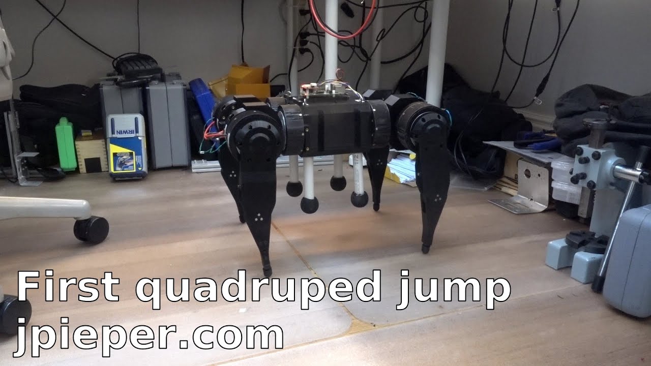 First jump of quadrupedal force controlled robot - YouTube