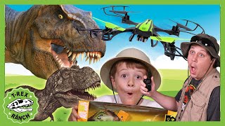 Dinosaur & Drone Chase at Playground | T-Rex Ranch Adventures for Kids!