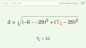 Find the distance between two points p1 (-29,29) and p2 (-6,32): Step-by-Step Video Solution