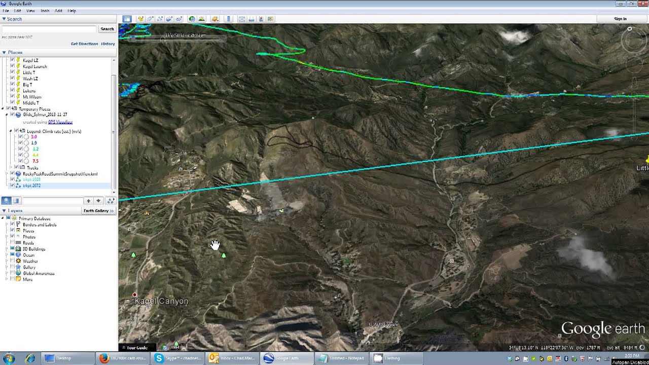 Hang Gliding Glide Ratios in Google Earth