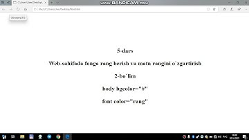 #htmlda ishlashni õrganamiz    #5-dars 2-bõlim veb sahifaga va matnlarga rang berish