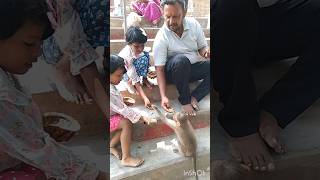 Sharing and eating food with monkey trending shortsvideo 