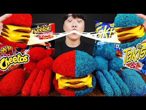 ASMR MUKBANG 직접 만든 치토스 햄버거 치즈스틱 불닭볶음면 핫도그 먹방 & 레시피 FIRE NOODLES AND BURGER EATING SOUND!