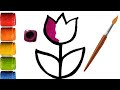 How to draw a flower| easy flower drawing step by step| colouring| learning |  tulip flower #5