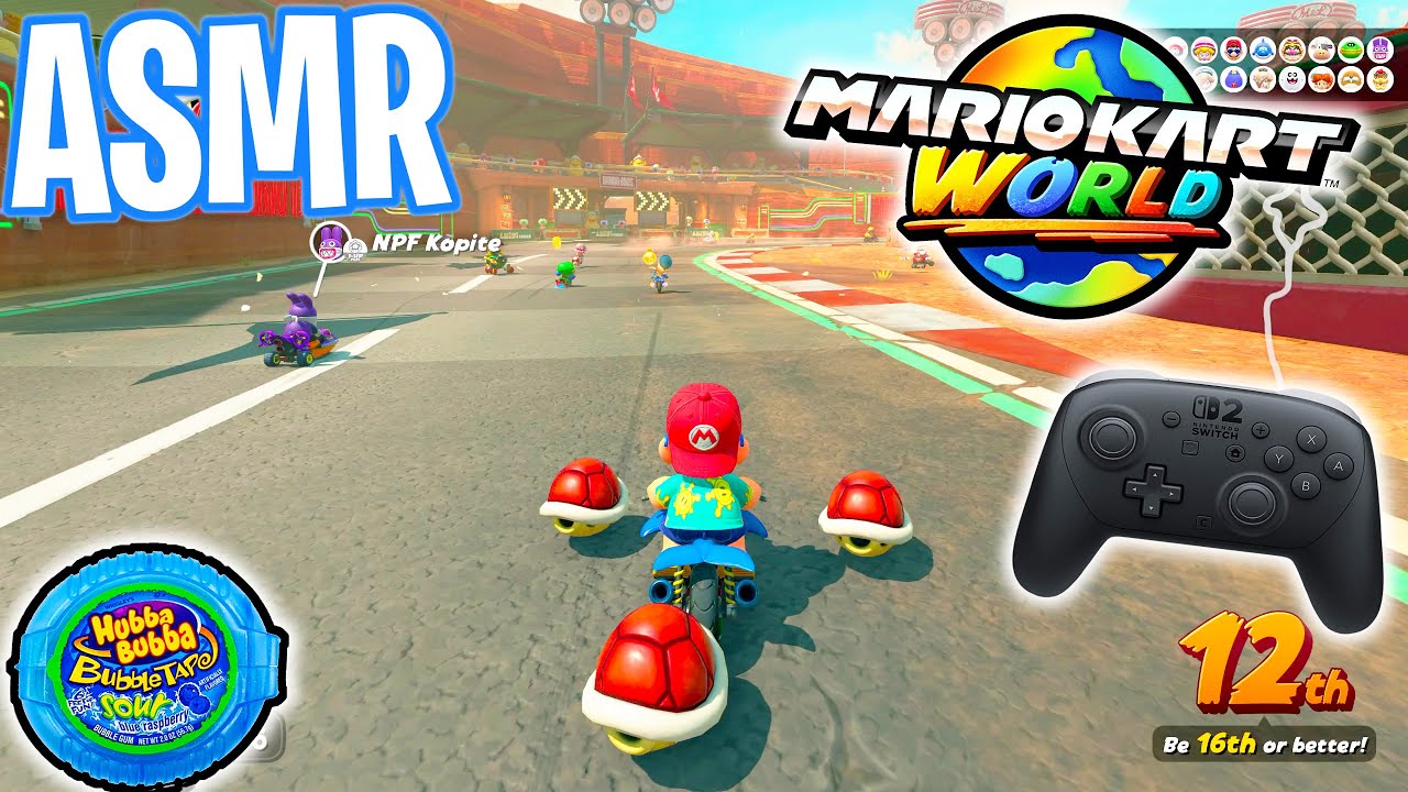 ASMR Gaming 😴🏎️ Mario Kart World Nintendo Switch 2 Gum Chewing 🎮🎧 Pro Controller Sounds + Whispers 💤