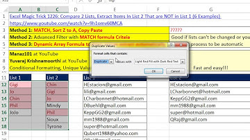 Excel Magic Trick 1229 Extract Items NOT in List 1: Conditional Format Unique Values & Sort by Color