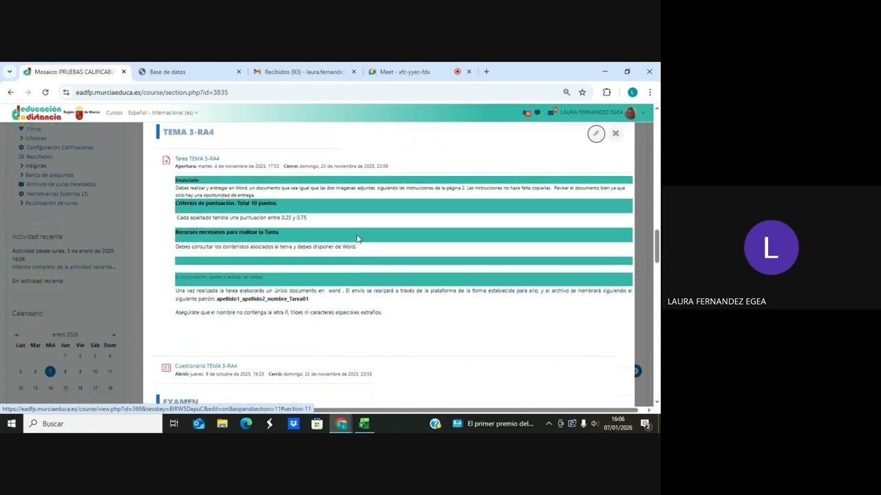 07-01-2026 TRATAMIENTO. 2ª EVAL, TAREA MECANET E INICIO EXCEL