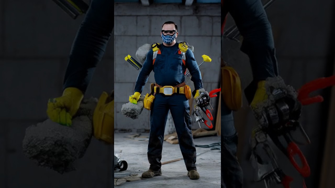concretor   A burly builder with concrete gauntlets , special mask and a utility belt filled
