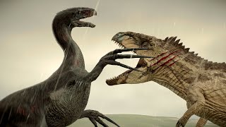 THERIZINOSAURUS vs GIGANOTOSAURUS vs TREX BATTLE   Jurassic World Evolution