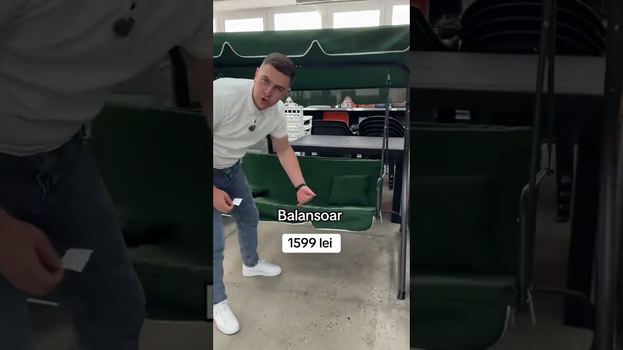Balansoar rodos pentru 3 persoane, verde cu dungi albe (c1006va)