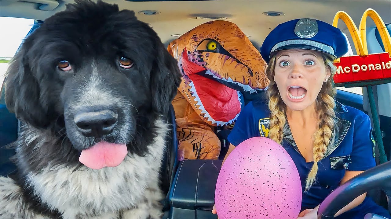 Police and T-Rex Surprise Puppy with Car Ride Chase!