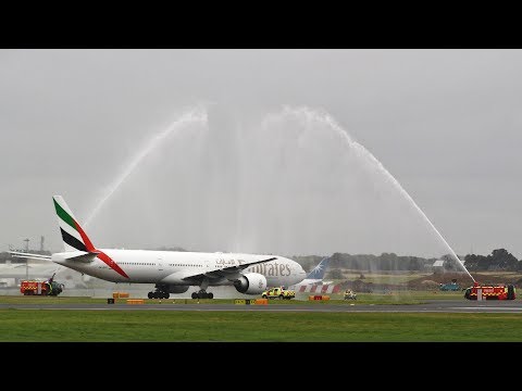 Emirates B777 Inaugural flight from Dubai  landing at Edinburgh Airport