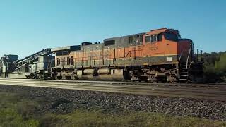 BNSF 4154 (horn salute) w/MW-GREX ballast train (H1 scheme DPU) 5/13/26