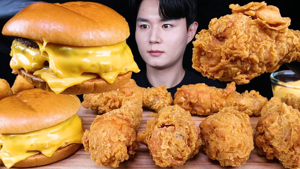 트리플 치즈버거 치즈스틱 치킨 먹방ASMR MUKBANG TRIPLE CHEESEBURGERS & FRIED CHICKEN チキン チーズバーガー eating sounds