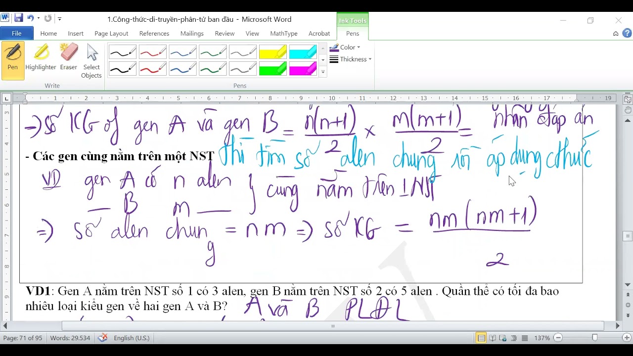 công thức nâng cao di truyền quần thể khi có nhiều gen-sinh 12