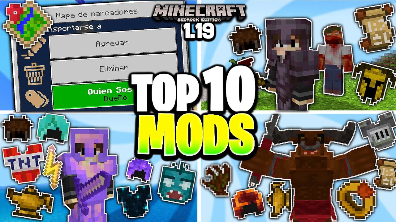 😱TOP 10 MEJORES MODS/ADDONS SURVIVAL para MINECRAFT PE 1.19 | ADDONS ...