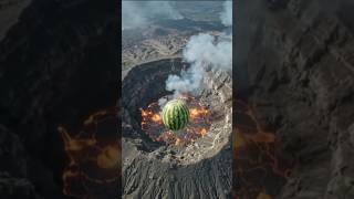 🍉🔥 Helicopter Drops Watermelon Into Active Volcano! 🌋😱  #ai #aivideo #cinematic #aishorts #volcano