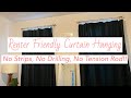 Renter Friendly Curtain Hanging! No Strips, No Drilling, No Tension Rod!