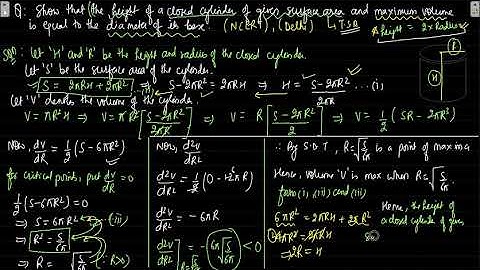 #6 - AOD - Show that the H= 2R of the closed cylinder of given surface area and maximum volume