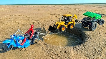 Jcb 5cx Tata Truck Accident Pulling Out Mahindra Tractor Bullet Bike | Cartoon Video | Jcb 5cx Video